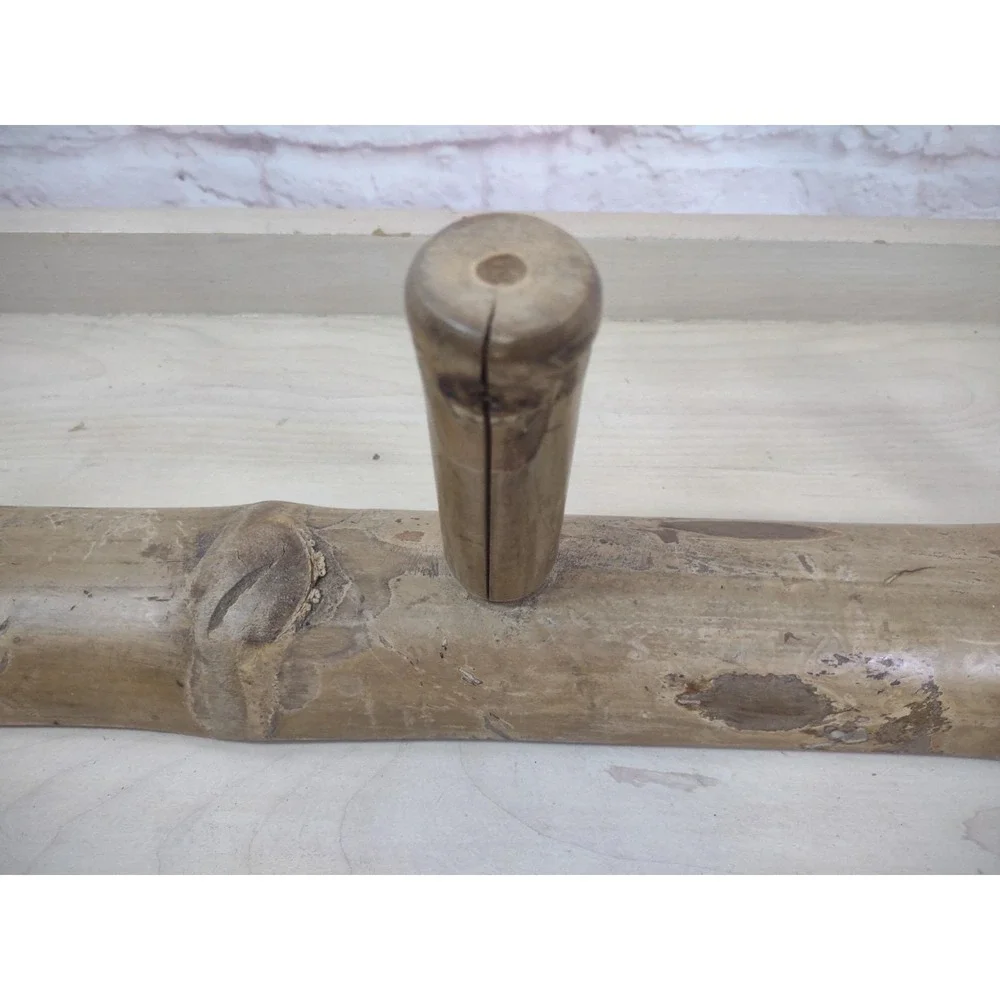 VTG Bamboo Wood Wall Mount Coat Rack 3 Hook Hat Hanger Mid Century Rustic Cabin